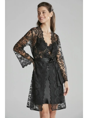 Pierre Cardin 6lı Saten Gecelik Sabahlık Takım Çeyiz Seti 6225 - Siyah