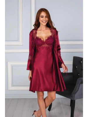 Pierre Cardin 6lı Saten Gecelik Sabahlık Takım Çeyiz Seti 6325 - Bordo