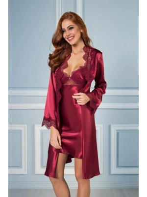 Pierre Cardin 6lı Saten Gecelik Sabahlık Takım Çeyiz Seti 6335 - Bordo