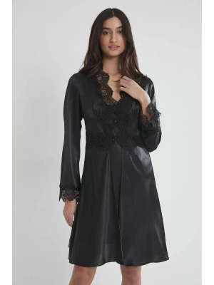 Pierre Cardin 6lı Saten Gecelik Sabahlık Takım Çeyiz Seti 6335 - Siyah