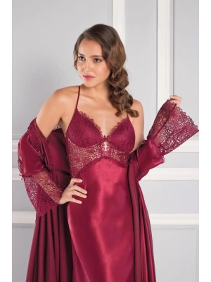 Pierre Cardin 6lı Saten Gecelik Sabahlık Takım Çeyiz Seti 6620 - Bordo