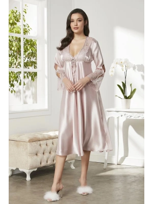 Pierre Cardin 6lı Saten Gecelik Sabahlık Takım Çeyiz Seti 6620 - Pudra