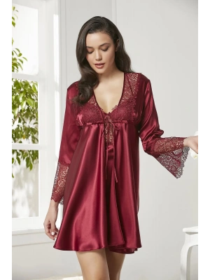 Pierre Cardin 6lı Saten Gecelik Sabahlık Takım Çeyiz Seti 6625 - Bordo