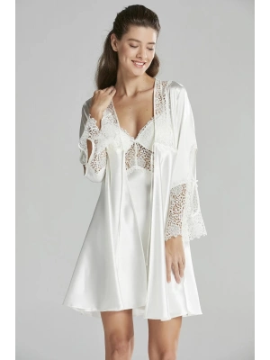 Pierre Cardin 6lı Saten Gecelik Sabahlık Takım Çeyiz Seti 6625 - Ekru