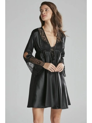 Pierre Cardin 6lı Saten Gecelik Sabahlık Takım Çeyiz Seti 6625 - Siyah