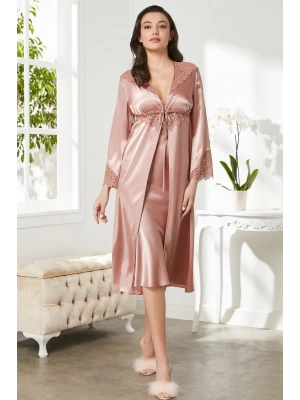 Pierre Cardin 6lı Saten Gecelik Sabahlık Takım Çeyiz Seti 6700 - Brandy