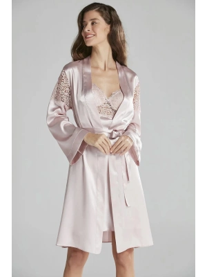 Pierre Cardin 6lı Saten Gecelik Sabahlık Takım Çeyiz Seti 6955 - Pudra