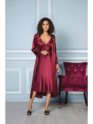 Pierre Cardin 6lı Saten Gecelik Sabahlık Takım Çeyiz Seti 6960 - Bordo