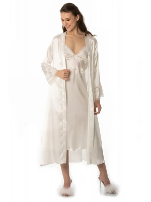 Pierre Cardin 6lı Saten Gecelik Sabahlık Takım Çeyiz Seti 6960 - Ekru