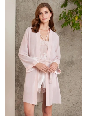 Pierre Cardin Dantelli Kadife Tulum Gecelik Sabahlık Takım 4800 - Pudra