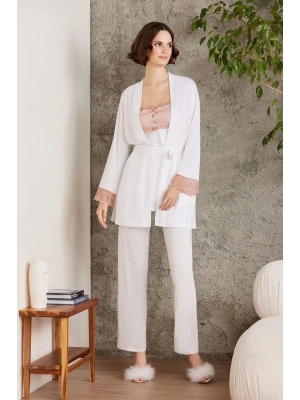 Pierre Cardin Dantelli Penye 3lü Kadın Lohusa Pijama Takımı 2805 - Brandy