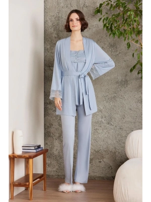 Pierre Cardin Dantelli Penye 3lü Kadın Lohusa Pijama Takımı 2805 - Mist