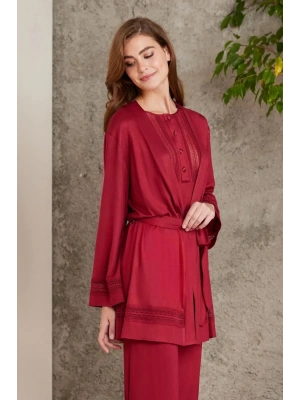 Pierre Cardin Dantelli Penye 3lü Kadın Pijama Takımı 2800 - Bordo