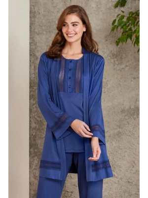 Pierre Cardin Dantelli Penye 3lü Kadın Pijama Takımı 2800 - Lacivert