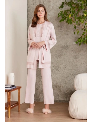Pierre Cardin Dantelli Penye 3lü Kadın Pijama Takımı 2800 - Pudra