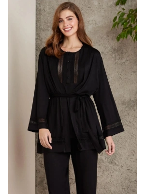 Pierre Cardin Dantelli Penye 3lü Kadın Pijama Takımı 2800 - Siyah