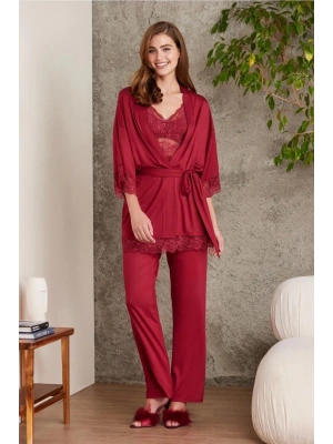 Pierre Cardin Dantelli Penye 3lü Kadın Pijama Takımı 2810 - Bordo