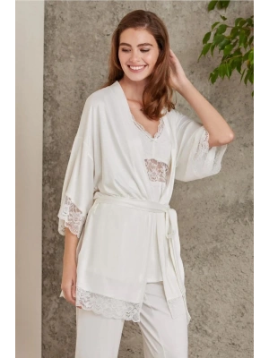 Pierre Cardin Dantelli Penye 3lü Kadın Pijama Takımı 2810 - Ekru