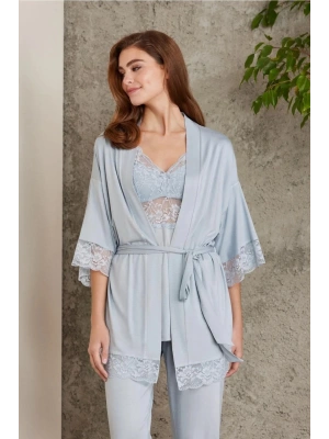 Pierre Cardin Dantelli Penye 3lü Kadın Pijama Takımı 2810 - Mist