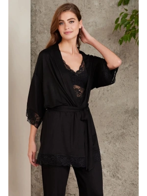 Pierre Cardin Dantelli Penye 3lü Kadın Pijama Takımı 2810 - Siyah