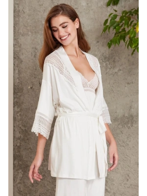 Pierre Cardin Dantelli Penye 3lü Kadın Pijama Takımı 2820 - Ekru