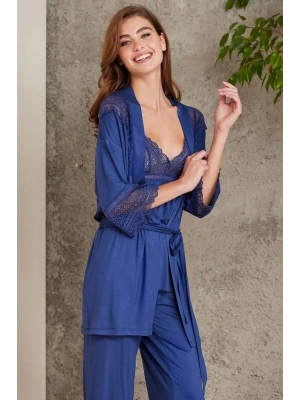 Pierre Cardin Dantelli Penye 3lü Kadın Pijama Takımı 2820 - Lacivert
