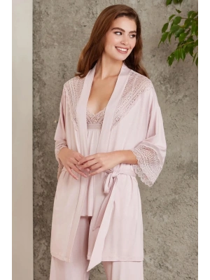 Pierre Cardin Dantelli Penye 3lü Kadın Pijama Takımı 2820 - Pudra