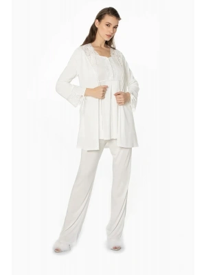 Pierre Cardin Dantelli Penye 3lü Kadın Pijama Takımı 3050 - Ekru