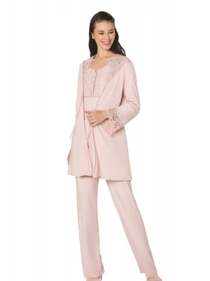 Pierre Cardin Dantelli Penye 3lü Kadın Pijama Takımı 3050 - Pudra