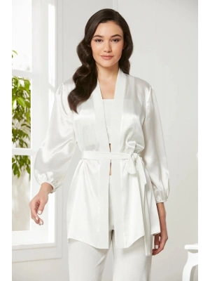 Pierre Cardin Kadife Saten 3lü Kadın Croplu Pijama Takımı 2050 - Ekru