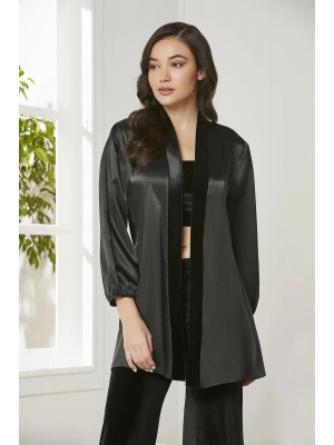 Pierre Cardin Kadife Saten 3lü Kadın Croplu Pijama Takımı 2050 - Siyah