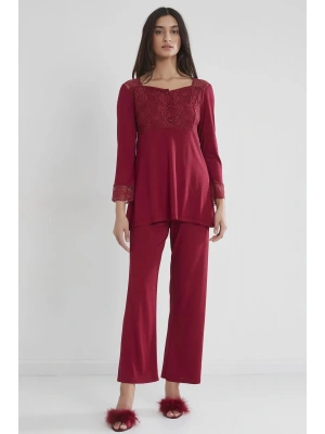Pierre Cardin Kadın Penye Dantelli Pijama Takımı 1241 - Bordo