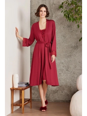 Pierre Cardin Penye Dantelli Gecelik ve Sabahlık Takımı 4005 - Bordo