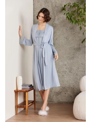 Pierre Cardin Penye Dantelli Gecelik ve Sabahlık Takımı 4005 - Mist