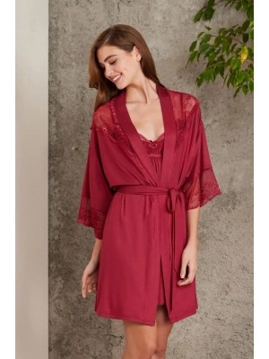Pierre Cardin Penye Dantelli Gecelik ve Sabahlık Takımı 4010 - Bordo