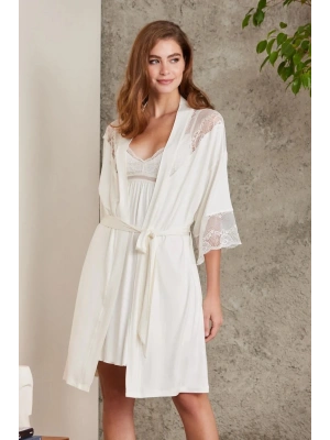 Pierre Cardin Penye Dantelli Gecelik ve Sabahlık Takımı 4010 - Ekru