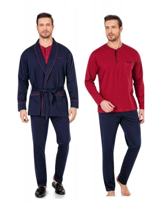 Pierre Cardin Penye Pijama Robdöşambr 3lü Çeyiz Seti 5605 - Lacivert