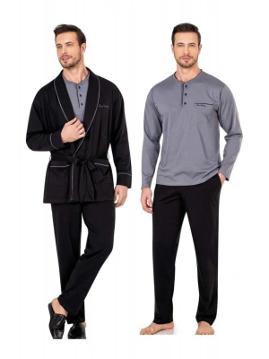 Pierre Cardin Penye Pijama Robdöşambr 3lü Çeyiz Seti 5605 - Siyah