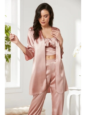 Pierre Cardin Saten 3lü Croplu Kadın Pijama Takımı 2075 - Brandy