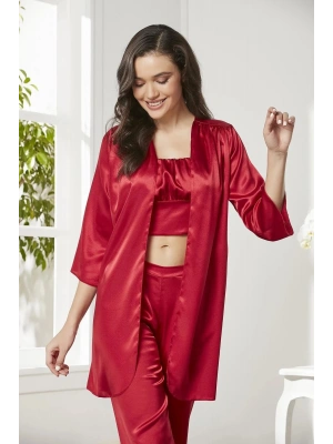 Pierre Cardin Saten 3lü Croplu Kadın Pijama Takımı 2075 - Kırmızı