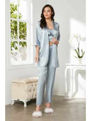 Pierre Cardin Saten 3lü Croplu Kadın Pijama Takımı 2075 - Mist