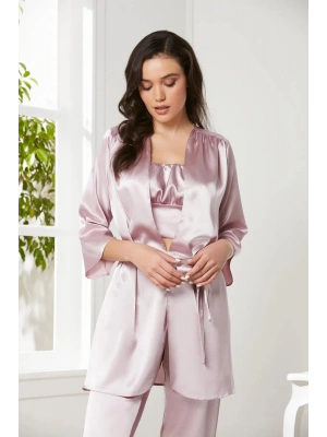 Pierre Cardin Saten 3lü Croplu Kadın Pijama Takımı 2075 - Rose