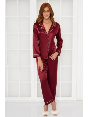 Pierre Cardin Saten Biyeli Pijama Takımı 1200 - Bordo
