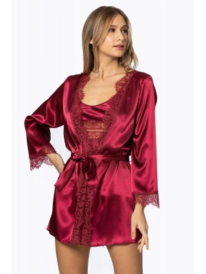 Pierre Cardin Saten Dantelli 3lü Şort Kombi Sabahlık Takımı 2490 - Bordo