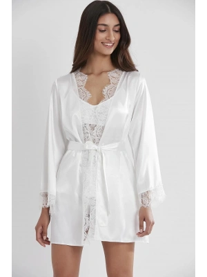 Pierre Cardin Saten Dantelli 3lü Şort Kombi Sabahlık Takımı 2490 - Ekru