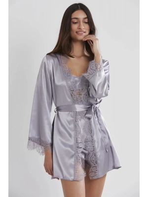 Pierre Cardin Saten Dantelli 3lü Şort Kombi Sabahlık Takımı 2490 - Royal