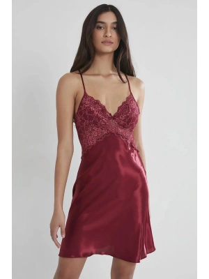 Pierre Cardin Saten Dantelli Gecelik 608 - Bordo