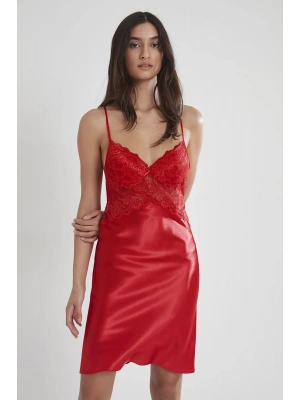 Pierre Cardin Saten Dantelli Gecelik 608 - Kırmızı