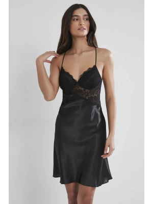 Pierre Cardin Saten Dantelli Gecelik 608 - Siyah