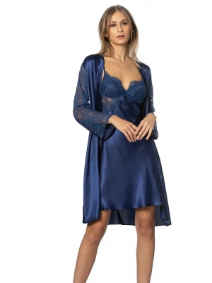 Pierre Cardin Saten Dantelli Gecelik ve Sabahlık Takımı 4025 - Lacivert